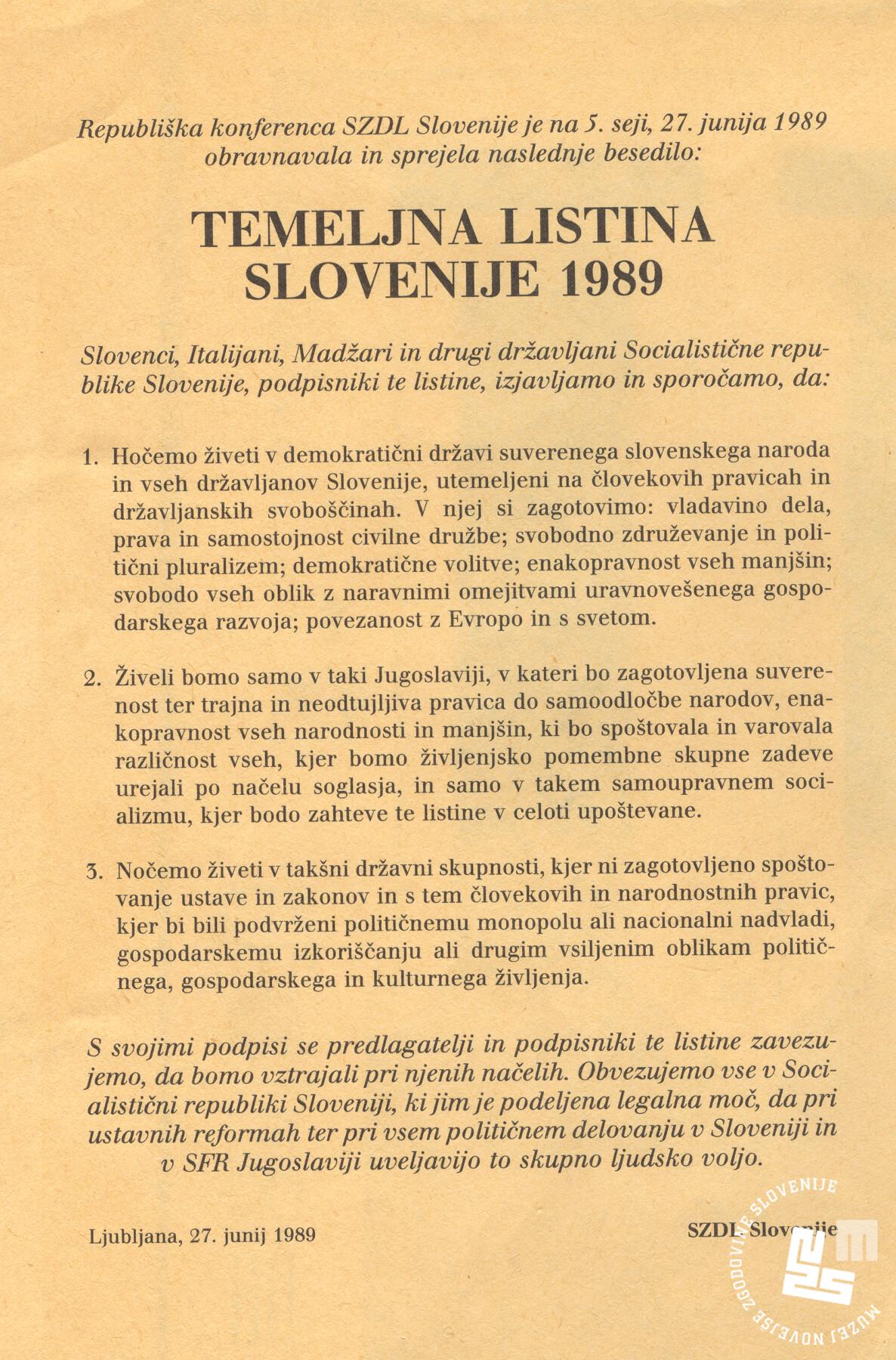 Temeljna listina Slovenije 1989, priponka 3572