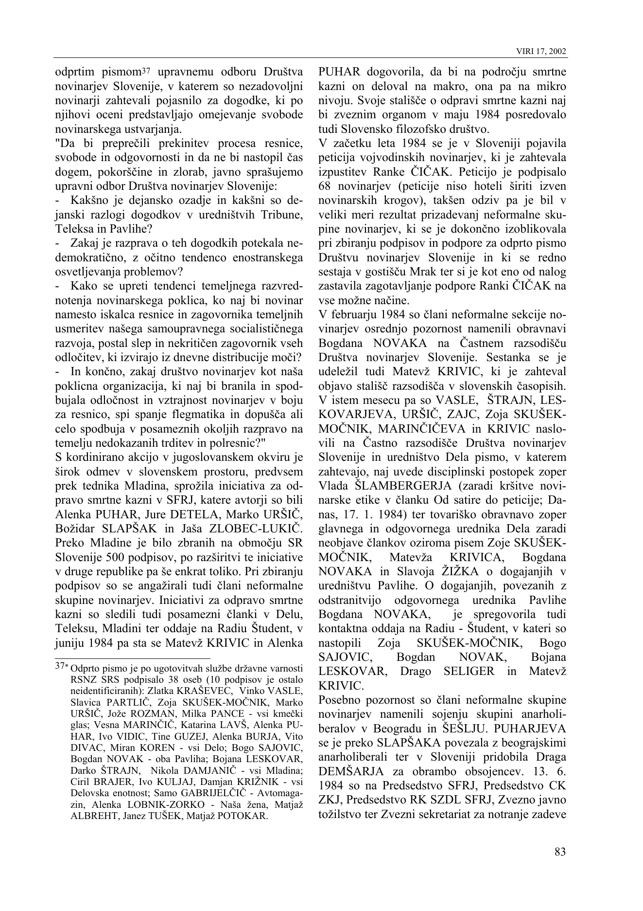 Tiskana stran 83 Virov 17 z delom Novinarskega pisma