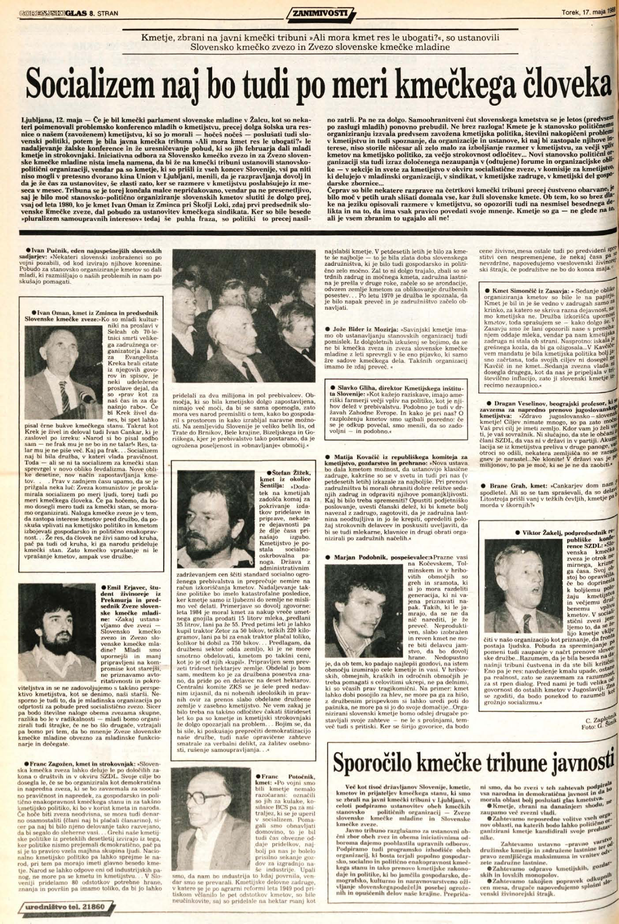 Stran Gorenjskega glasa o ustanovitvi ZSKM in SKZ, 17. maj 1988