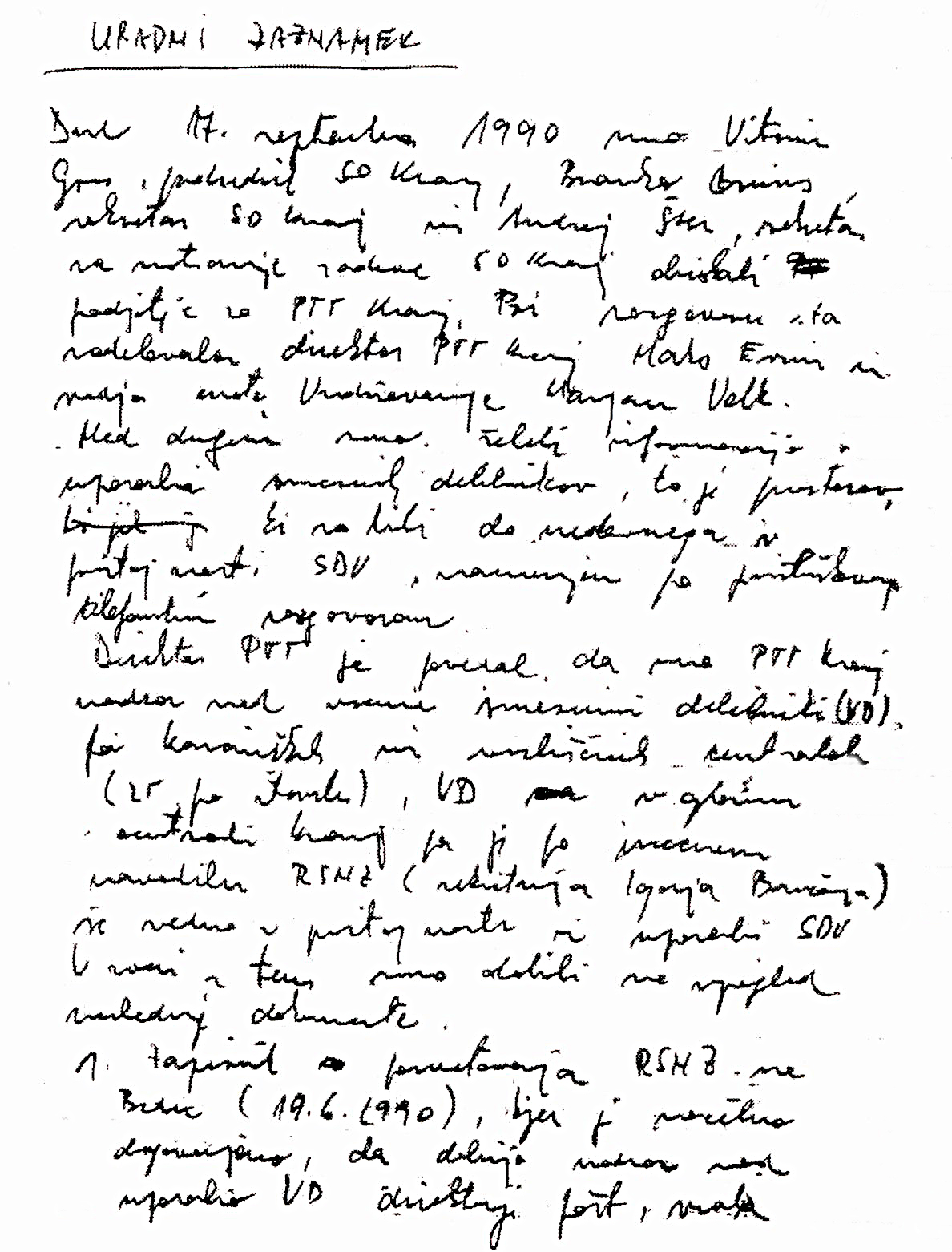 Uradni zaznamek o vmesnem delilniku PTT Kranj 1